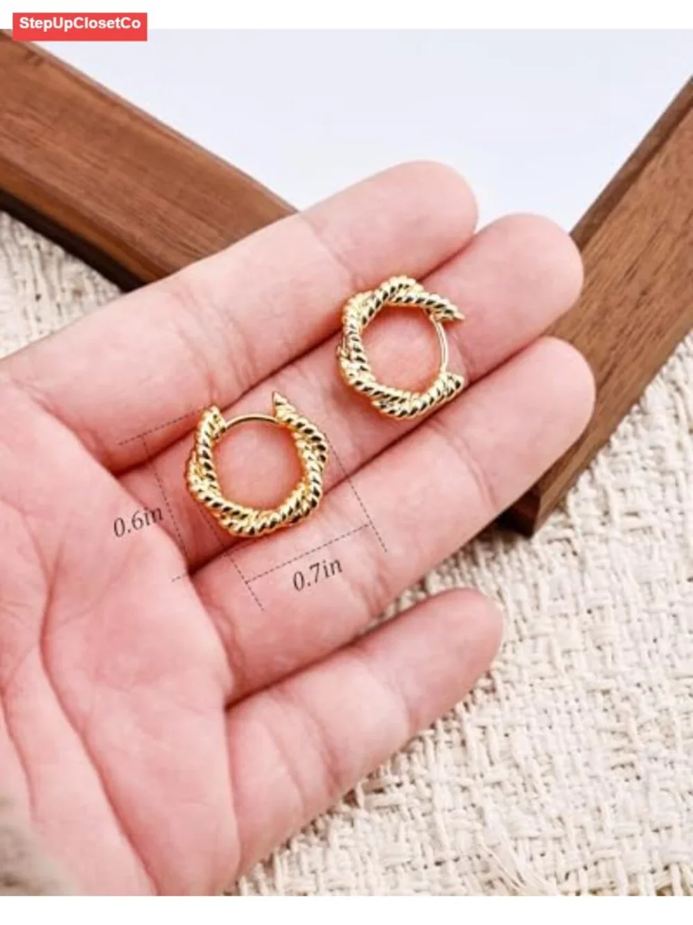 18K Gold Plated Twisted Huggie Hoop Earrings Minimalist Sleep Earrings